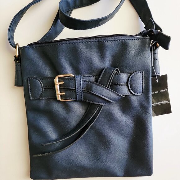 Wilsons Leather Black Rivet Crossbody Purse Handbag,Navy Blue with original Tags - Picture 5 of 7